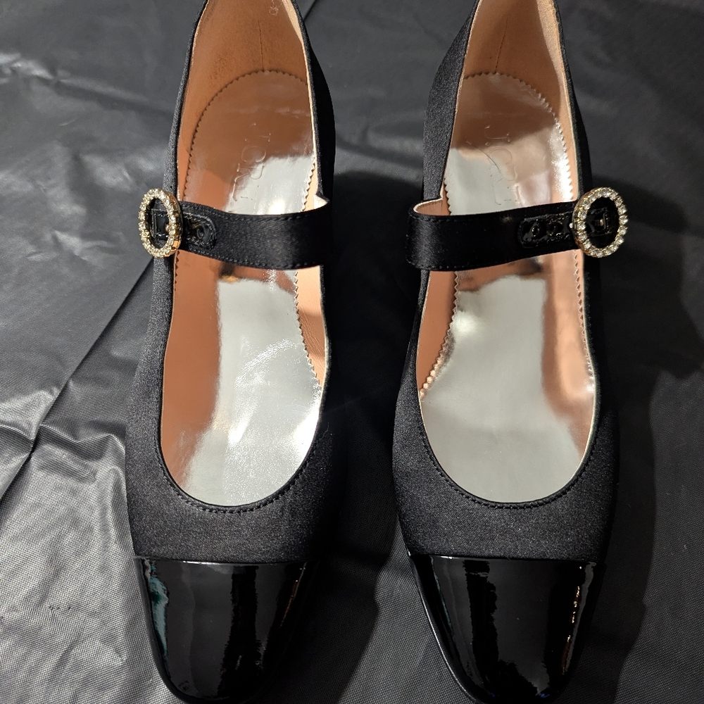 J. Crew Millie Mary Jane Heels in Satin and Leather Size 6 NWT - Picture 5 of 6